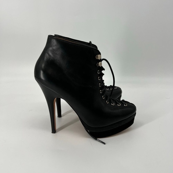 Ann Taylor Black Leather Lace Up Platform Pump Heels - Picture 3 of 9